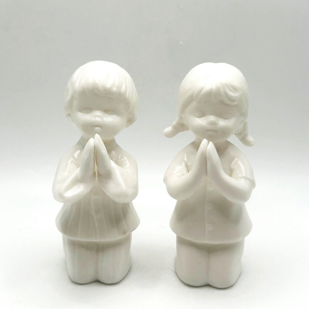 Vintage Schmid Bros. Praying Children Bisque Figurines Made In Japan
